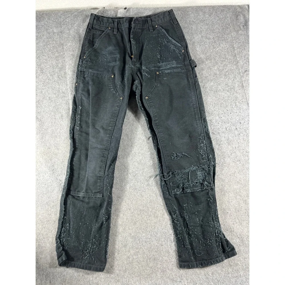 Carhartt B136 BLK Double Knee Carpenter Distressed Work Pants Black Mens 30x30